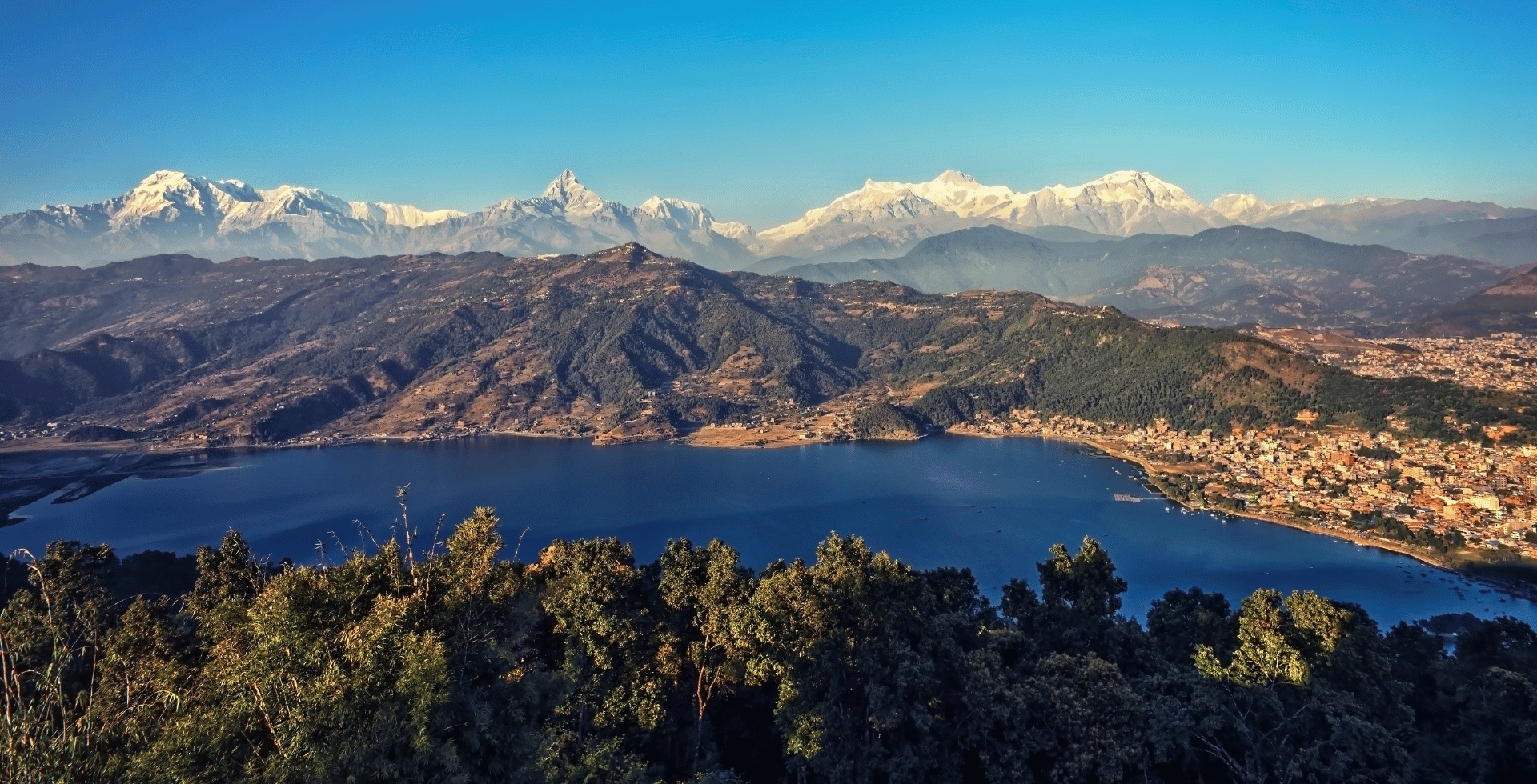 Beautiful Fewa Lake & Annapurna Himalayas seen from Pumdikot